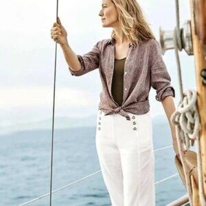 J. Jill Love Linen Long Sleeves Essential Shirt, Brown, Size XS, Pre-owned EUC